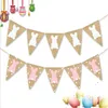 Easter Flag Linen Triangular Hanging Banner Colored Rabbit Carrots Pull Flags Home Decor Layout Easter Decorations Party Decoration ZYY217