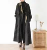 Striped Long Maxi Windbreaker Women Long Sleeve Wool Trench Coat Female Korean Fashion Loose Autumn Oversized Coat 201215