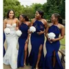 2021 Royal Blue Main of Chane Press Halter Top Sexy High Side Split Pliated Chiffon Atin Bradin BrideMaid Fomral Dress Party Wedding Guest