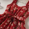 Robe d'été en mousseline de soie pour petites filles, motif floral, à bretelles, à la taille, vêtements jupe pour enfants