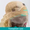 613 Blond Curly 13x4 Transparent spetsens simulering Human hår peruker PRECLED DEEP WAVE SYNTETISK FREK PERK FÖR SVARTA KVINNOR