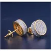 12mm Iced Out Bling Cz Round Earring Gold Silver Color Plated Stud Earrings Screw Back Fashi4091310