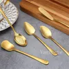 304 Stainless Steel lovely strawberry Spoon Cute Ice Cream Dessert Scoop Pudding Coffee stirring Spoons Gold Color Butter Knife T9I001734
