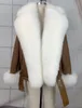 2020 femmes Vêtements de mode Real Fox Fur Coat épissant la veste en cuir en peau de mouton avec col en fourrure Natural Fox Outwear Lady New LJ201201