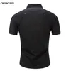 Vår varumärke Herrskjorta Business Slim Fit Short Sleeve Casual Shirts Solid Snabbtorkad Andningsbar Man Kläder EUR 3xL 220309