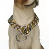 Dog Metal Collar P Chain Gold Stainless Steel Pet Necklace width Strong Large s Pitdog LJ201112