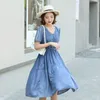 HAYBLST Marque Denim Robe Femmes Nouvel Été Manches Courtes Plus Taille Vêtements Haute Qualité Kawaii Style Coréen Solide Vêtements T200603