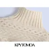 KPYTOMOA Moda Donna Scaldamuscoli Maglione lavorato a maglia a trecce Vintage Collo alto Manica lunga Pullover donna Chic Top 201203