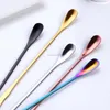 Cuchara larga de acero inoxidable, cuchara de postre, cucharadas de café, cucharas para revolver de arcoíris dorado, taza, cuchara de hielo, utensilios de café para comedor y cocina en casa