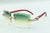 Óculos de sol com hastes de madeira estilo tigre 3524020, lentes de corte XL diamantes, tamanho: 58-18-135 mm