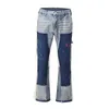 Jeans lavés de couleur de rue haute épissée surdimension surdimensive la jambe de la jambe droite pantalon flare rétro pantalon décontracté en vrac