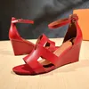 Designer Shoes Women Santorini Sandals Calfskin Leather High Heel Classic Legend Sandal Casual Flat Wedge Heel Shoe With Box