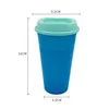 16oz 색상 변화 컵 뜨거운 물 마법 재사용 텀블러 플라스틱 컵 뚜껑 플라스틱 커피 컵 CYZ2925 해상 운송