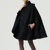 Gothic Women Wool Cape Coats Button Loose Casual Outerwear High Street Stylish Autumn Winter Warm Overcoat Female Black Top Coat 201027