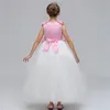 W magazynie Długie różowe zroszony kwiat dziewczynka sukienka na wesela 3-12y korowiny sukienki dla dziewczyn tiul ball suknia dzieci buk suknia