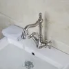 Robinets de lavabo de salle de bain KEMAIDI en laiton massif nickelé brossé mitigeur pivotant et froid robinet 2 poignées mélangeur de bassin1