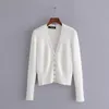 ZA NIEUWE Women White Mohair-knop Solid gebreide vest Cardigan Sweater Slank Fit V-Neck Dames met lange mouwen Fashion Autumn 210204