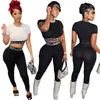 Feminino de tracksuits Summer Sportswear letra de camiseta estampada calça de lápis 2pcs Conjunto de garotas jogging de terno esportivo sexy roupas n668#