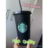 Godziny wysyłki Wielokrotnego użytku Starbucks Zimne kubki Plastikowe Czarne Przezroczyste Starbucks Kubek z pokrywką Słomy Czarna Puchar OZ