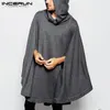 Men Solid Color Cloak Hoodies Loose Irregular Leisure Hooded Sweatshirts INCERUN Mens Fashion Cape Pluvial Streetwear 5XL1