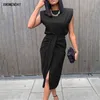 Two Piece Set Women High Waist Elegant Black Front Slit Office Clothes Outfits For Matching Sets Fashion Tank Suit 220302