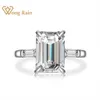 Wong Rain 925 Sterling Silver Emerald Cut Créé Moissanite Gemstone Mariage Fiançailles Diamants Bague Fine Bijoux En Gros Q1214