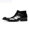 Moda homens sapatos apontados ponta de metal ponta de tornozelo botas homens zip preto negócios botas festa fivela bota masculina, grande tamanho46