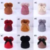 9 Colors Baby Pom Pom Beanie Cap Toddler Kids Baby Girls Winter Warm Crochet Knitted Hat Double Fur Ball Bow Hats Accessories M3124