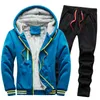 Survêtement d'hiver Hommes Casual Fourrure Doublée Tenues Polaire À Capuche Et Pantalon Ensemble 2 Pièce Ensemble Hommes Sportswear Running Suit Workout Clothe 201202