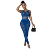 Designer Femmes Hollow Out Deux Pieces Pantalon Set 2022 Spring and Summer Lace Tracksuits Vêtements d'épissure de fil