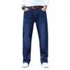 Jeans masculinos homens plus size 30-44 grande azul escuro relaxar elástico cintura tornozelo e alto homem ocasional estiramento solto fit jean1