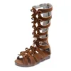 Zomer nieuwe Europese versie van kinderschoenen Romeinse meisjes holle vis hoofd sandalen mode open teen hoge tube cool laarzen 201113