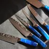 Keukenmes Set 10 Stuks Chef Mes Professionele Japanse 7Cr17 Roestvrijstalen Laser Damascus Mes Sharp Santoku Blue Resin Handl