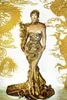 Ballroom Sparkly Rhinestones Gold Dragon Pattern Floor-length Tailing Mermaid Dress Evening Party Singer Host Model Catwalk Stage 245A