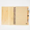 DIY hout bamboe cover notebook spiraalblok met pen 70 vellen gerecycleerd gevoerd papier 18x13,5 cm