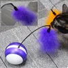 Electric Cat Toy Smart Rolling Ball Interactive Automatic Cat Toys Wheel With Teaser Feather Stick Led Light Training Kitten Toy LJ201125