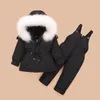 Barn snöar Vinter -30 grader Vit Duck Down Jacket för tjejer Jumpsuit Baby Boy Parka Coat Toddler Kläder uppsättning Overall LJ201125