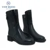 Hot Sale VAIR MUDO Genuine Leather Boots Women Shoes Mid-Calf Autumn Winter Fashion Black Sheepskin Short plush Round Toe