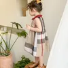 Niñas de verano Academia Academia Sin mangas Sin mangas Falda fruncida de alta calidad Cotton Baby Kids Big Plaid Vestido Niños Princesa Princesa Bebé Vestido