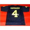 맞춤형 3740 미시간 울버린 # 4 Jim Harbaugh Blue White College Jersey Size S-4XL 또는 사용자 정의 모든 이름 또는 숫자 저지