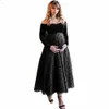 Off schouder zwarte avondjurken voor zwangere vrouwen lange mouw korte prom -jurken ruimtelijke gelegenheid jurk de soiree