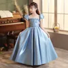 Mignon en dentelle bleue Petite enfants robes de fille de fleur princesse bijou couche en tulle applique gonflée florale formelle wuss fête Communon Pageant robe