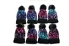 Skull Sequin Knit Hat with Faux Fur Pom-Pom Fashion Hairy Ball Earmuffs Headgear Fashion Tide Cap Winter Knitted Hat