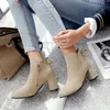 Big Size Ma'am Coarse heel Short boots Pure color boot barrel Suede high-heeled boots1