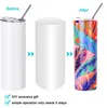 US Stock Sublimation Tumblers Mugs 20 Oz Stainless Steel Straight Blank Mugs white Tumbler with Lid and Straw Heat Transfer DIY Gift Coffee Mug Bottlle 20oz T0601x3