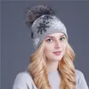 Hemtextil ull blandad hatt riktig mink pom poms ull kanin päls stickade skallar för kvinnor flickor mössa beanies jul snö hattar8823194