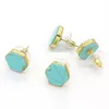 Hit Hexagon 다양 한 색상 크리스탈 스터드 귀걸이 핑크 Drusy Turquoise Lazuli Reiki Stone Earrings 여성용 귀걸이