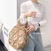 أكياس الكتف أزياء راتان جوفاء جولة القش الخوص المنسوجة النساء حقائب اليد الصيفية
