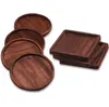 Beech Black Walnut Wood Coaster Retro Isolering Kopp Mat Hushåll Kvadratisk Rund Kusthaster Kaffe Te Cup Pads Valnöt Trä Korg Retro Sn3615