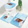 Cute Cat Bathing Bathroom Polyester Shower Curtain Pedestal Rug Lid Toilet Cover Bath Mat Set Waterproof w/12 Hooks Bath Decor T200711